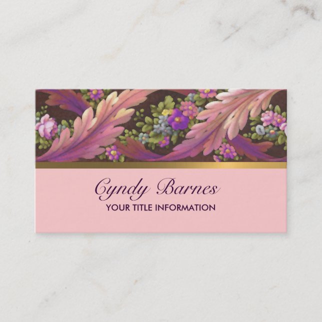 Acanthus Floral Border Business Card Rosa Visitenkarte (Vorderseite)