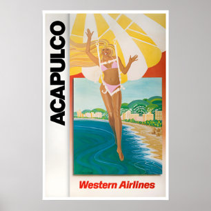 Acapulco Art Western Airlines Reiseplakat Mexiko Poster