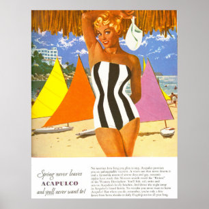 Acapulco, Frau am Strand Poster