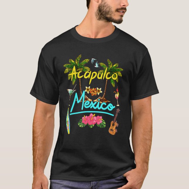 Acapulco Mexico Beach Summer Palm Surf Sun Set Pal T-Shirt (Vorderseite)