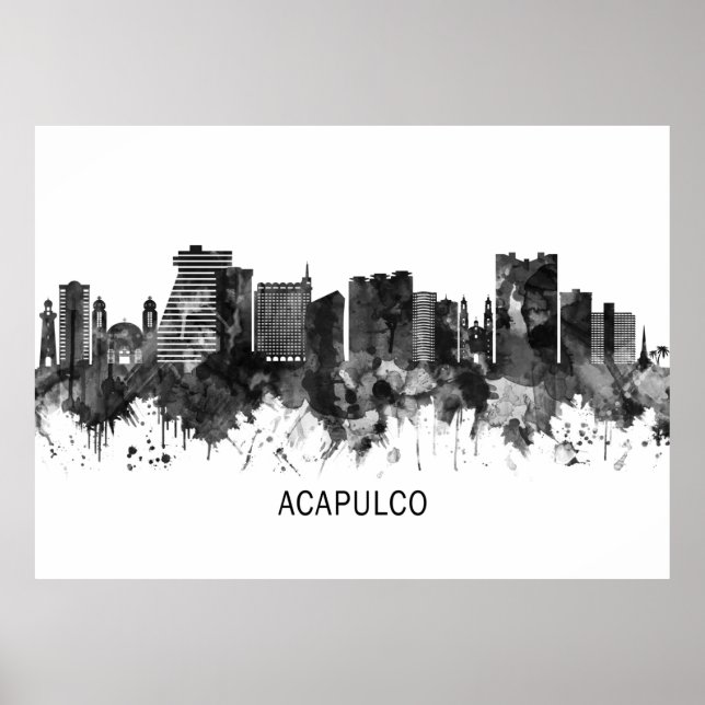 Acapulco Mexico Skyline BW Poster (Vorne)