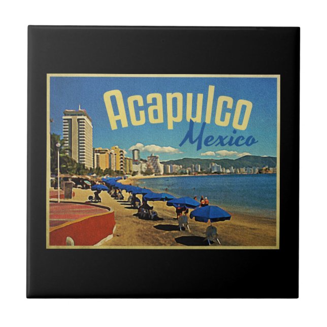 Acapulco Mexico Vintage Travel Fliese (Vorderseite)