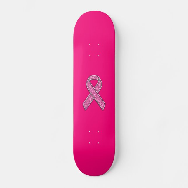 Accent Chrome Glitzer Style Rosa Ribbon Bewusstsei Skateboard (Vorderseite)