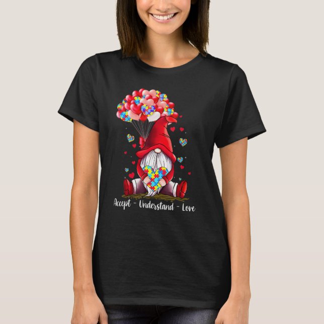 Accept Understand Love Gnome Valentine Autism Awar T-Shirt (Vorderseite)