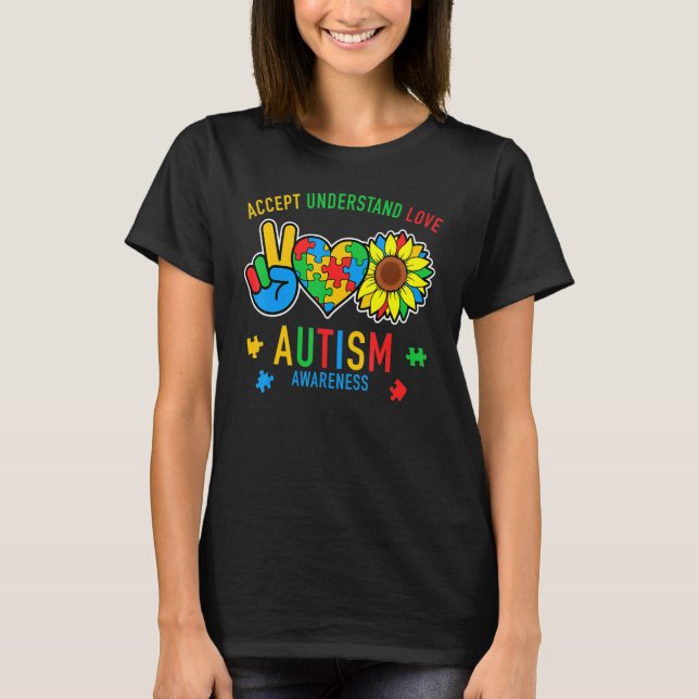 Accept Understand Love Sunflower Everybody Autism  T-Shirt (Vorderseite)