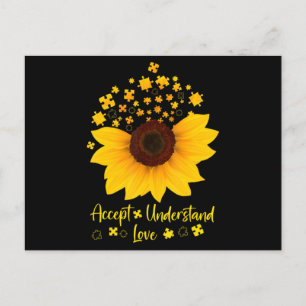Accept Understand Love Sunflower Shirt Autism Awar Postkarte