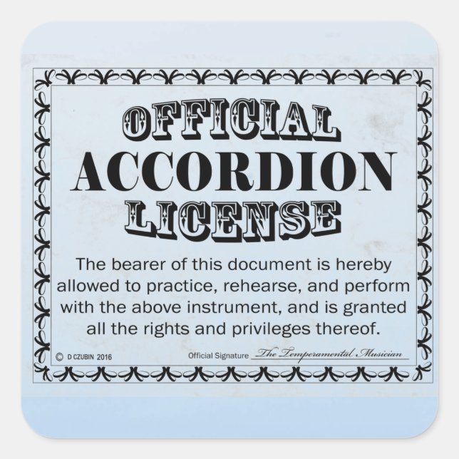 Accordion License Square Aufkleber (Vorderseite)