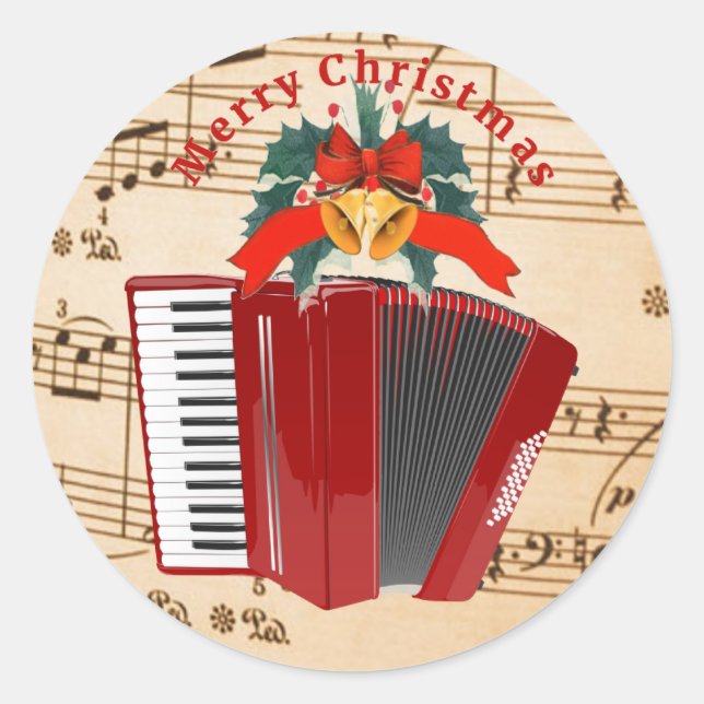 Accordion Music, Christmas Design, Runder Aufkleber (Vorderseite)