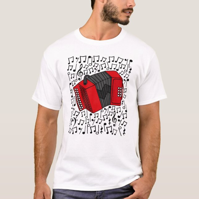 Accordion Musical Notes Accordionist Folkmusiker T-Shirt (Vorderseite)
