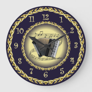 Accordion ~ Musikalische Scroll ~ Gold/Navy Blue ~ Große Wanduhr
