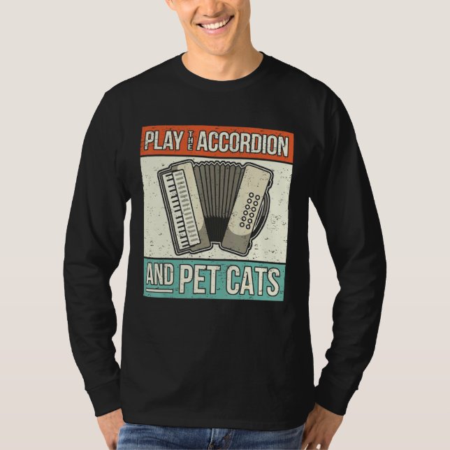 Accordion Player Cat Eigentümer Retro Accor T-Shirt (Vorderseite)
