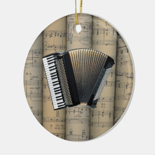 Accordion ~ Rolled Sheet Music Background ~ Musik Keramik Ornament