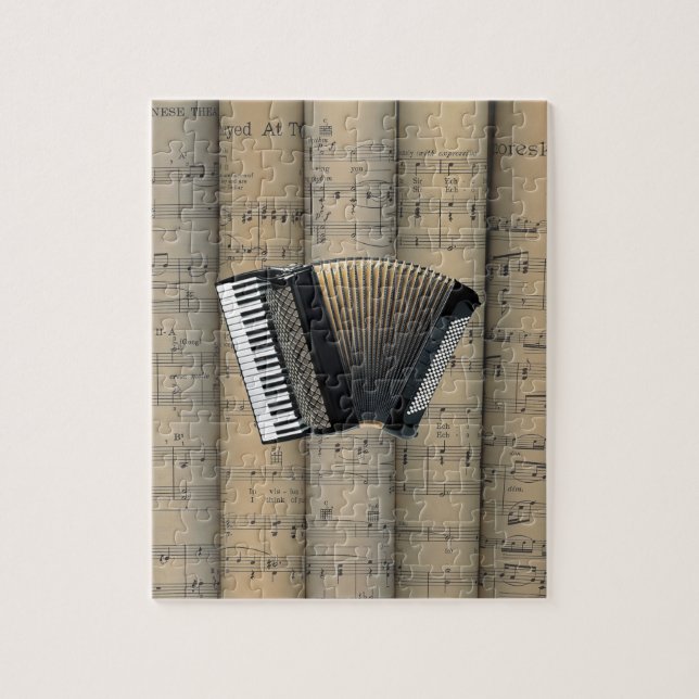 Accordion ~ Rolled Sheet Music Background ~ Musik Puzzle (Vertikal)