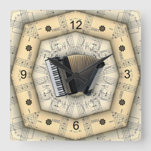 Accordion ~ Strange Musical Design ~ Unique ~ Quadratische Wanduhr