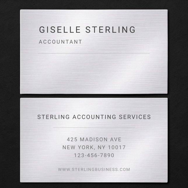 Accountant Silver Metallic Professional Visitenkarte (Von Creator hochgeladen)