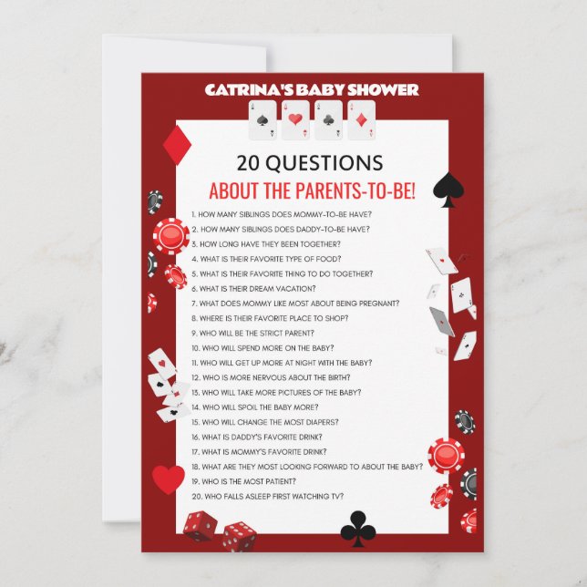 Ace Casino Babydusche - bestellbarer Name, 12x18 Einladung (Vorderseite)