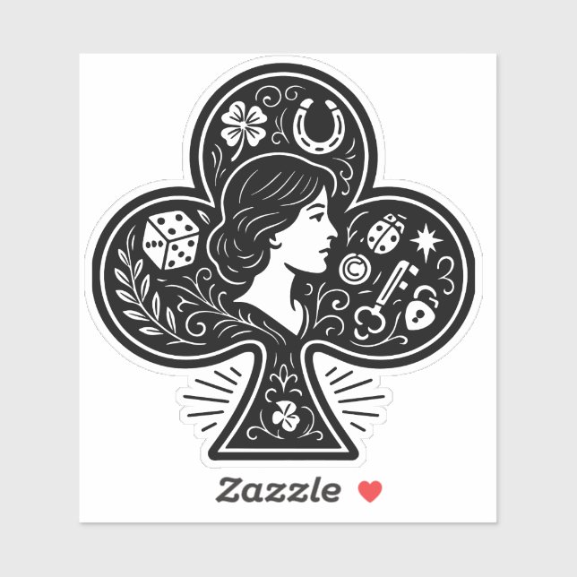 Ace of Clubs — Lady Luck Cameo Aufkleber (Blatt)