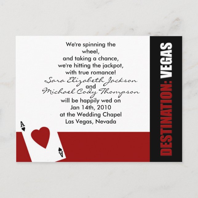 Ace of Hearts Destination Vegas Hochzeit Einladung (Vorderseite)