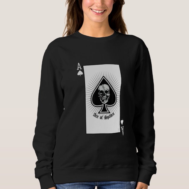 Ace Of Spades Playing Card With Skeleton Halloween Sweatshirt (Vorderseite)