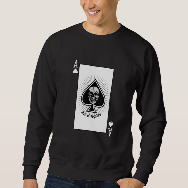 Ace Of Spades Playing Card With Skeleton Halloween Sweatshirt (Vorderseite)