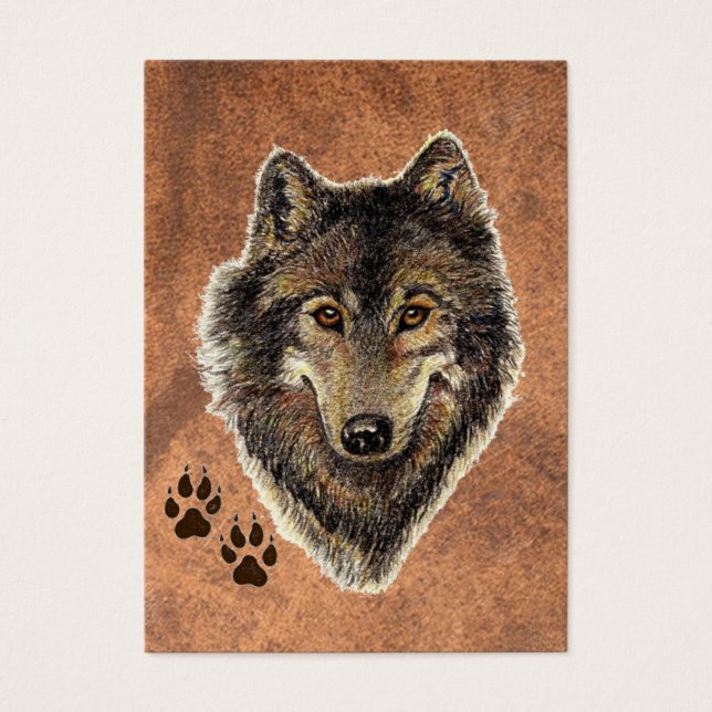 ACEO ATC Original Watercolor Grau Wolf (Vorderseite)