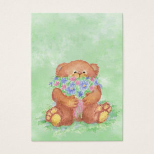 ACEO ATCteddy-Bärn-Blumenstrauß-BlumeWatercolor