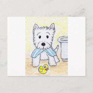 ACEO DRUCKWESTIE BATHTIME ORIGIANL POSTKARTE