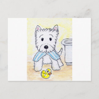 ACEO DRUCKWESTIE BATHTIME ORIGIANL POSTKARTE