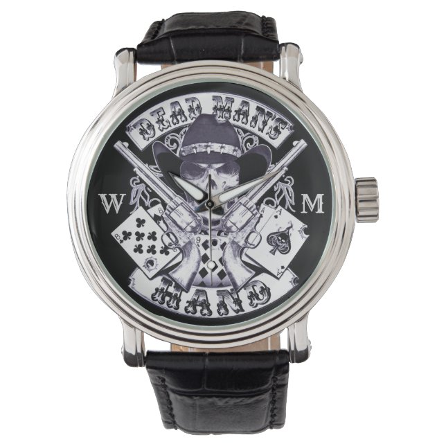 Aces and Aights Cowboy Skull Monogram Armbanduhr (Vorderseite)