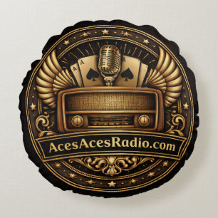 AcesAcesRadio Schwarz und Gold Rundes Kissen