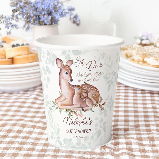 Ach Hirschwald-Babydusche Pappbecher (Oh deer woodlands baby shower personalized paper cups cute mama deer and baby deer )