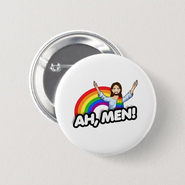 Ach Männer - Regenbogen Jesus Button (Vorne & Hinten)