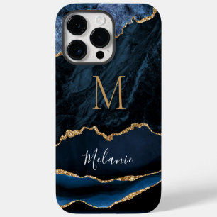 Achat Blau Gold Glitter Marmor Benutzerdefinierter iPhone 14 Pro Max Hülle