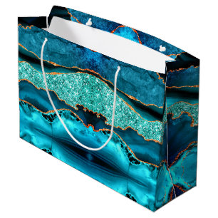 Achat Blau Gold Glitter Marmor Geschenktasche Große Geschenktüte