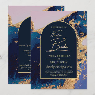 Achat Blau Gold Unsere Hochzeit Spanische Hochzeit Einladung