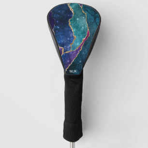 Achat Blau Lila Aqua Gold Adern Monogramm Golf Headcover