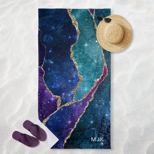 Achat Blau Lila Aqua Gold Adern Monogramm Strandtuch