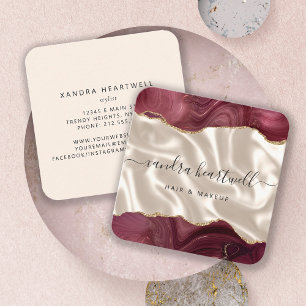 Achat Burgund Elfenbein Seide Glitter Quadratische Visitenkarte
