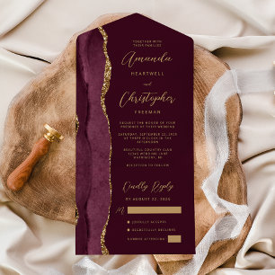 Achat Burgund Gold Schrift All In One Einladung