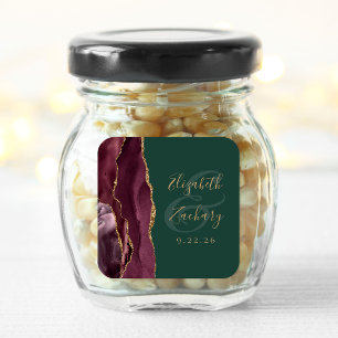 Achat-Geoden-Schrift Burgund Gold Grün Hochzeit Quadratischer Aufkleber