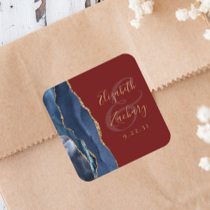 Achat-Geoden-Schrift Navyblau Gold Burgund Hochzei Quadratischer Aufkleber