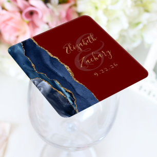 Achat-Geoden-Schrift Navyblau Gold Burgund Hochzei Rechteckiger Pappuntersetzer