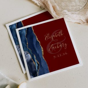 Achat-Geoden-Schrift Navyblau Gold Burgunderrot Ho Serviette