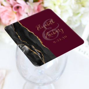 Achat-Geoden-Schriftzug Schwarz Gold Burgunder Hoc Rechteckiger Pappuntersetzer