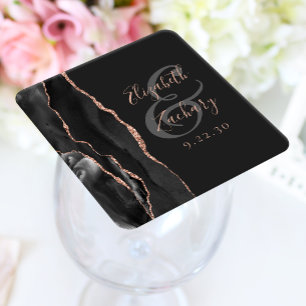 Achat-Geoden-Schriftzug Schwarze Rose Gold Dunkle Rechteckiger Pappuntersetzer