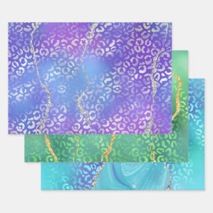 Achat-Leopardenprint mit Glitter und Edelstein-Tön Geschenkpapier Set