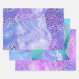 Achat-Leopardenprint mit Glitter und Edelstein-Tön Geschenkpapier Set