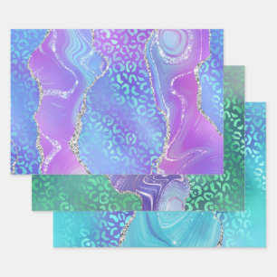 Achat-Leopardenprint mit Glitter und Juwel-Ton Geschenkpapier Set