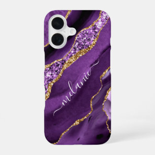 Achat Lila Gold Glitter Individueller Name Ihr Ges iPhone 16 Hülle