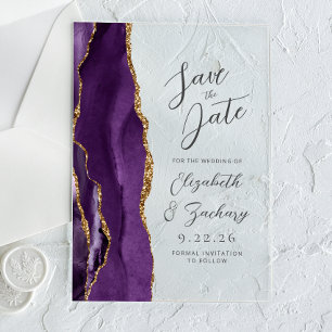 Achat Lila Gold Pflaume Moderne Schrift Hochzeit Acryleinladungen